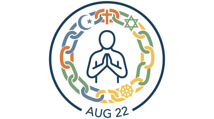 Fototapeta premium Religious symbols and praying figure in a circular vector illustration