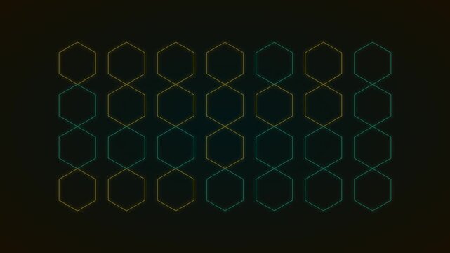 Abstract hexagon grid motion animation 4k background, with pulsing neon, geometric patterns for, digital technology and, data science presentations