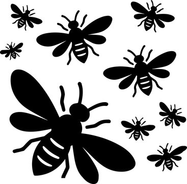 Silhouette Bees Flying Around Honeycomb Symbolizing Nature Pollination and Harmony Together