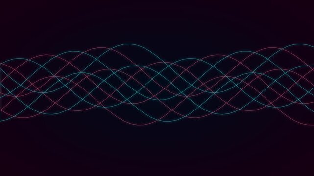 Abstract neon wave lines motion background: glowing pink and blue sine waves animation 4k