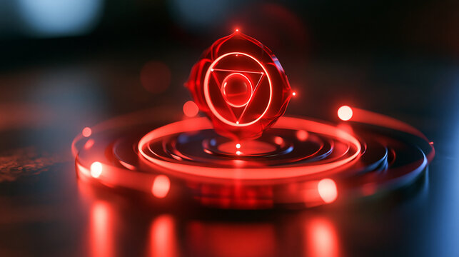 3D render of a glowing red root chakra energy symbol during a grounding meditation session, spiritual stability concept, with copy space