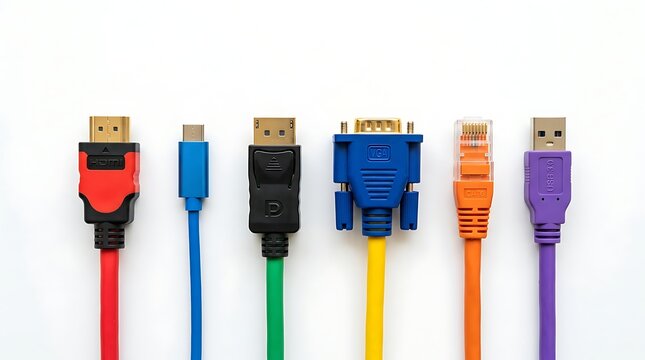 Assorted colored computer cables and connectors