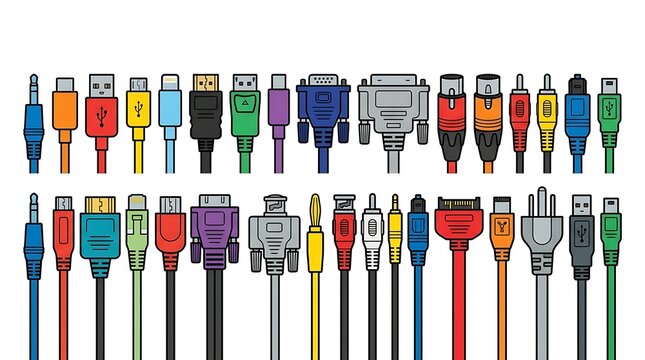 Assorted colorful computer cables collection