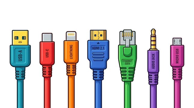 Assorted colored usb and audio cables set
