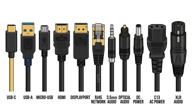Assorted computer cables and connectors set