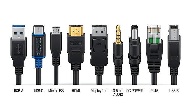 Assorted computer cables and connectors set