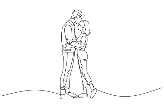 Couple Kissing and Embracing with a Romantic Continuous Line Art Illustration Perfect for Love Themed Designs