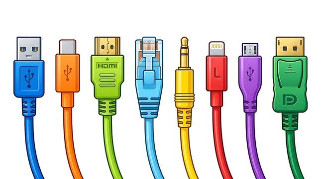 Colorful assortment of usb and audio cables