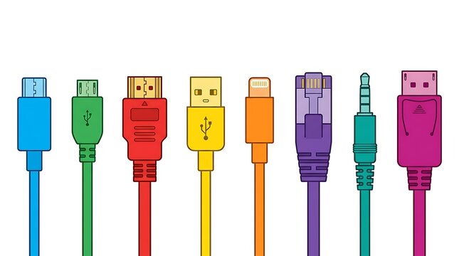 Colorful usb cable types collection illustration