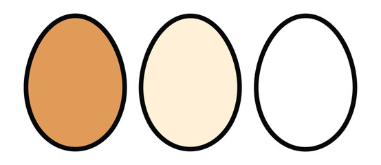 Three Eggs with Different Tones: A simple yet striking visual depicting three oval shapes representing eggs, showcasing a gradient from a rich brown to a pale cream and finally a clear white outline. © Jibit
