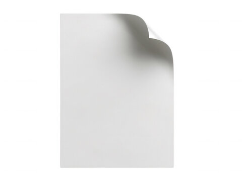 Single blank white paper sheet with curled top right corner isolated on transparent background for digital art