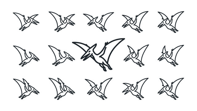 Pterodactyl Flying Seamless Pattern - Hand Drawn Vector Illustration Isolated on Transparent Background