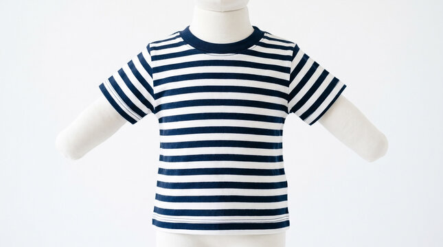 Infant t-shirt with navy and white striped pattern made of soft cotton fabric. Striped design provides a stylish look for casual outings and everyday wear.