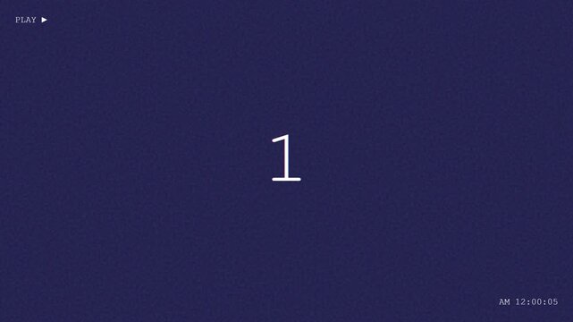 Countdown sequence with glitch effect digital numbers displayed on dark blue screen background for motion video project intro graphic elements