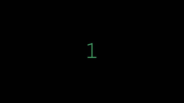 Countdown motion animation sequence featuring changing neon green numbers displayed against a minimalist solid black background for video production projects