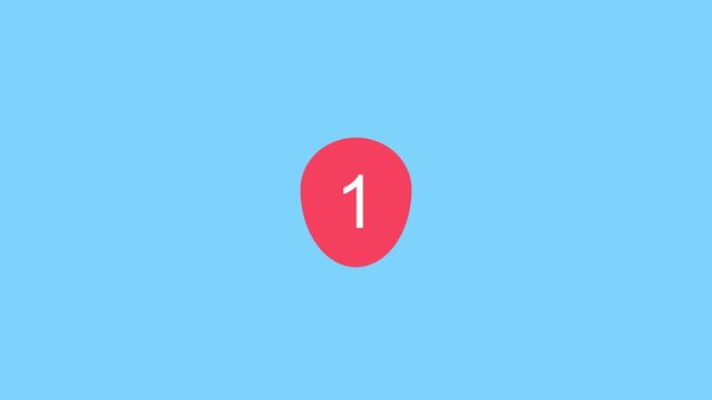 Countdown timer motion footage featuring red oval shapes with white numbers counting down from three on a blue background screen