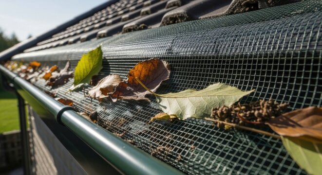 Autumn Leaves Collect On Protective Gutter Guard Mesh