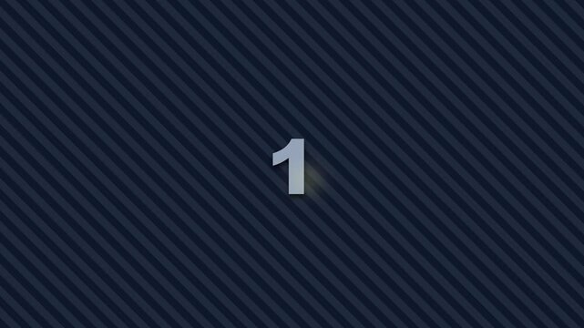 Countdown motion video featuring bold numeric characters three two and one displayed over a dark blue elegant diagonal striped pattern
