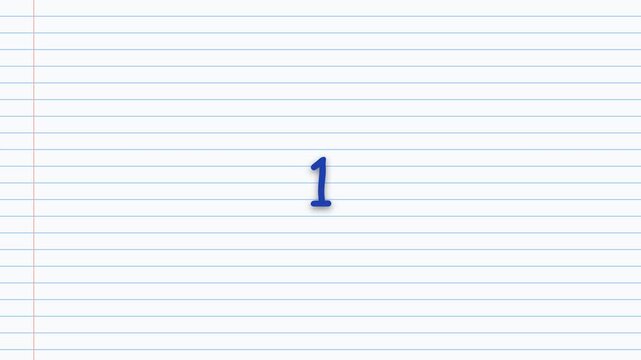 Countdown numbers appearing sequentially on lined notebook paper background in this smooth and simple motion animation video for digital media