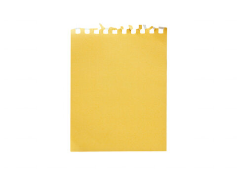 Yellow notepad paper sheet with torn perforated edge isolated on transparent background for office productivity