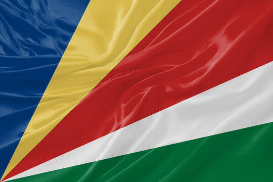 Seychelles Waving Flag Background with Silk Fabric Texture