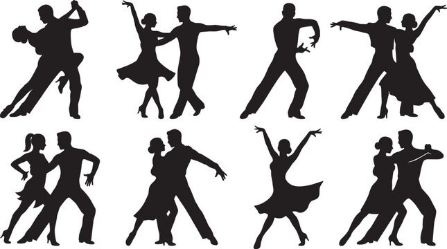 Ballroom Dance Silhouette Collection Featuring Dancing Couples and Solo Dancer Vector SetBallroom Dance Silhouette Collection Featuring Dancing Couples and Solo Dancer Vector Set