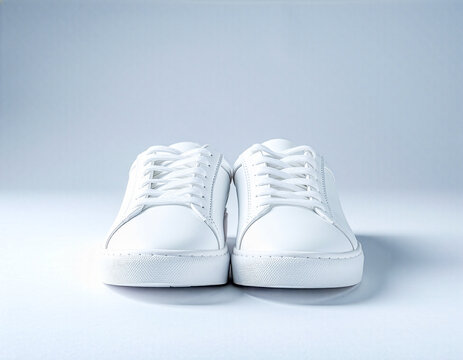 White Sneakers on Light Gray Background &ndash; Minimalist Footwear Product Photo with Studio Lighting