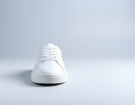 One White Sneaker on Light Gray Background &ndash; Minimalist Footwear Product Photo with Studio Lighting