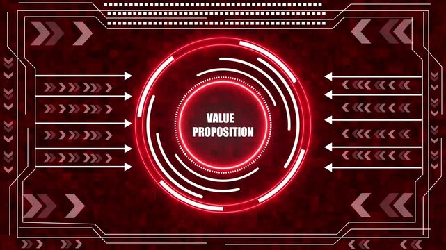 Futuristic Value proposition Concept Background with Glowing Red Digital Interface.Modern Business Technology Interface with Glowing Red Circular Elements.