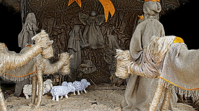 Rustic handmade nativity scene made of burlap and natural fibers depicting the birth of Jesus

Handcrafted rustic nativity scene made from burlap, jute, sisal, and natural materials, depicting the bir
