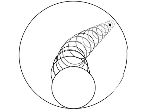 Abstract geometric line art illustration of nested chrome circles movement on a clean white background