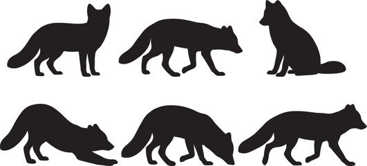 Fototapeta premium Fox Silhouette Collection with Standing Walking Sitting Hunting and Playful Animal Poses Vector SetFox Silhouette Collection with Standing Walking Sitting Hunting and Playful Animal Poses Vector Set