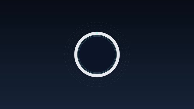 Minimalist digital loading circle animation with pulsing light effect on dark 4k background, for ui ux, interface and tech presentations