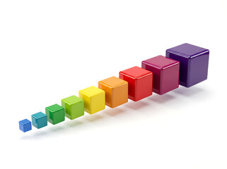 Obraz premium Glass squares progression from smallest to largest, a vibrant rainbow of colors in 3D render