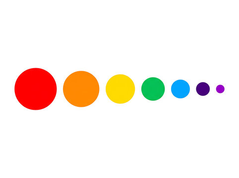 Colorful rainbow circles arranged by descending size isolated on white background