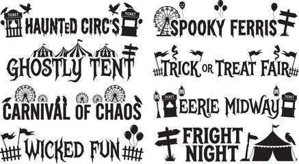 Obraz premium Halloween Carnival Typography Bundle with Spooky Fair Quotes and Haunted Festival Silhouette DesignsHalloween Carnival Typography Bundle with Spooky Fair Quotes and Haunted Festival Silhouette Designs