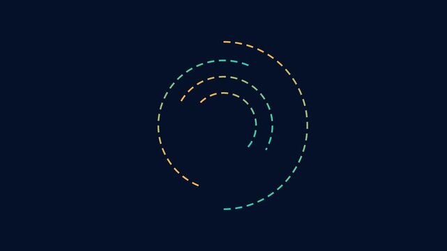 Minimalist rotating dashed circles loading animation on dark 4k background