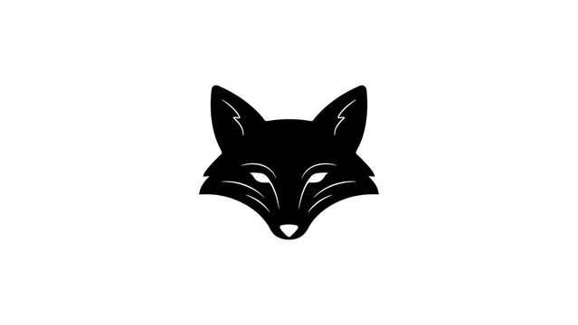 Minimalist fox head logo, black silhouette of a wild fox face, modern animal mascot icon on white background, sharp geometric fox illustration
