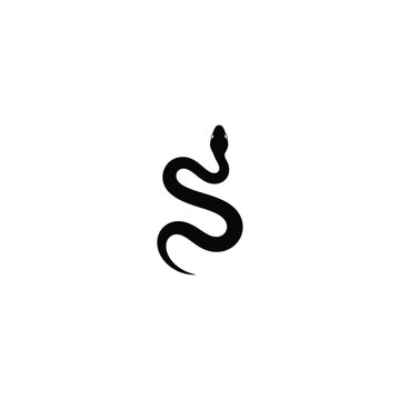 Black Snake Silhouette Illustration, Minimalist Reptile Icon Isolated on White Background, Slithering Serpent Vector Graphic, Spooky Cobra or Python Symbol for Logo and Tattoo Design.