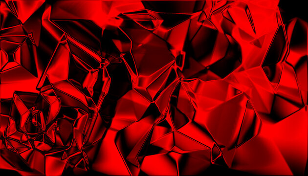 Abstract red metallic crumpled foil texture with sharp geometric facets