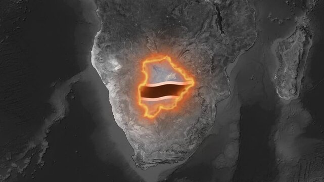 Botswana map animation with glowing border and national flag overlay africa geography