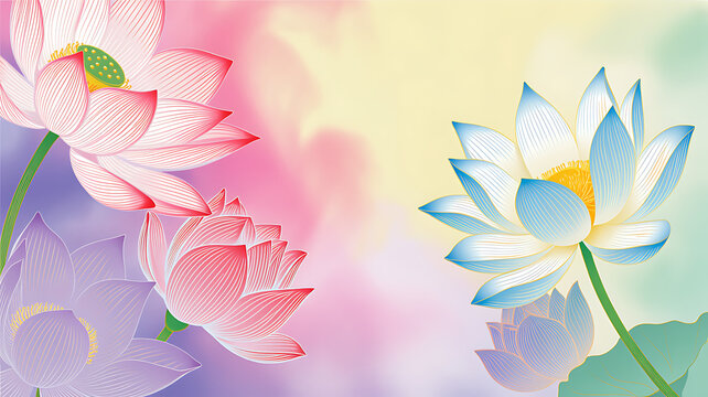 Lotus flower watercolor graphic with water lily watercolor background botanical colorful painting meditation decorative watercolour