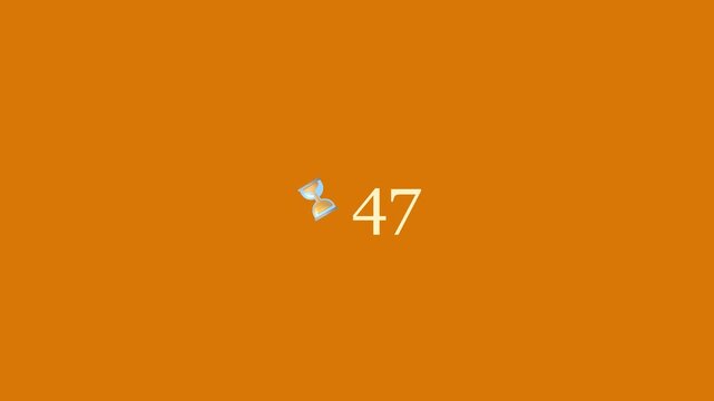 Hourglass counting down time with decreasing numbers in a minimalist orange motion graphic video animation for professional countdown timer projects