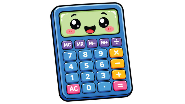 Cute smiling calculator cartoon mascot vector illustration isolated on white background for finance education accounting mathematics and business designs