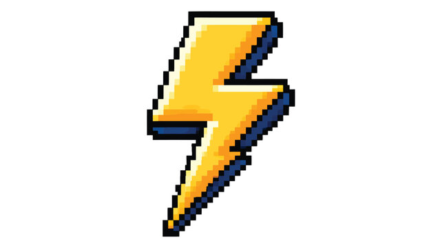 Pixel art lightning bolt icon vector illustration isolated on white background for retro games, electricity symbols and energy interface assets