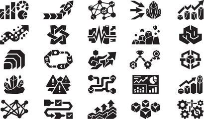 Fototapeta premium Modern Minimalist Glyph Icons Collection for Data Science, Rocket Launch Startup, Market Trend, and Executive Dashboard