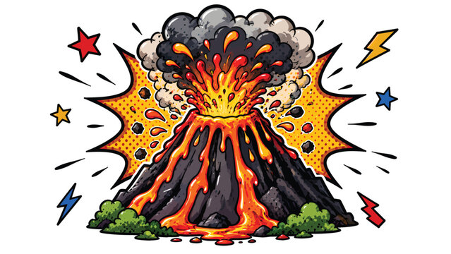 Explosive volcano eruption cartoon vector illustration isolated on white background for geology, natural disaster and education