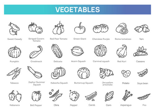 Tomatoes, peppers and other vegetables icons