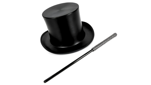 Classic black magician top hat and wand prop with magician performance illusionist accessory entertainment theatrical celebration
