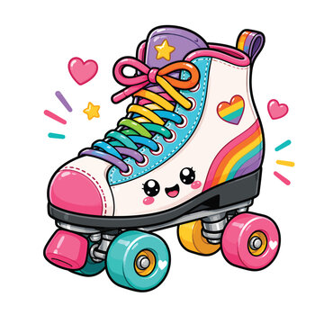 Cute colorful roller skate cartoon vector illustration isolated on white background for retro sports, childhood fun and recreational activity designs